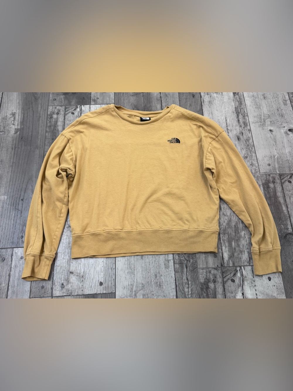 The North Face Womens Large Yellow Cropped Crew Neck Tee T Long Sleeve Logo